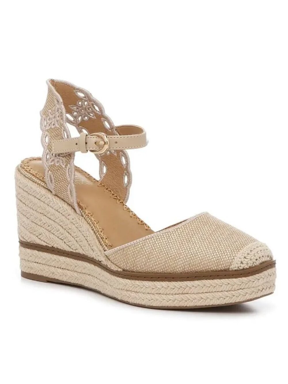 Crown Vintage 7.5 Narri Canvas Crochet Espadrille Platform Wedge Heel Sandals